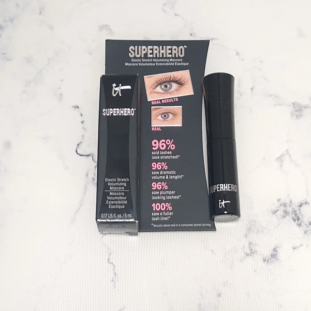It Cosmetics Superhero Mascara Volumizing Super Black Mini Travel Size 0.17 oz